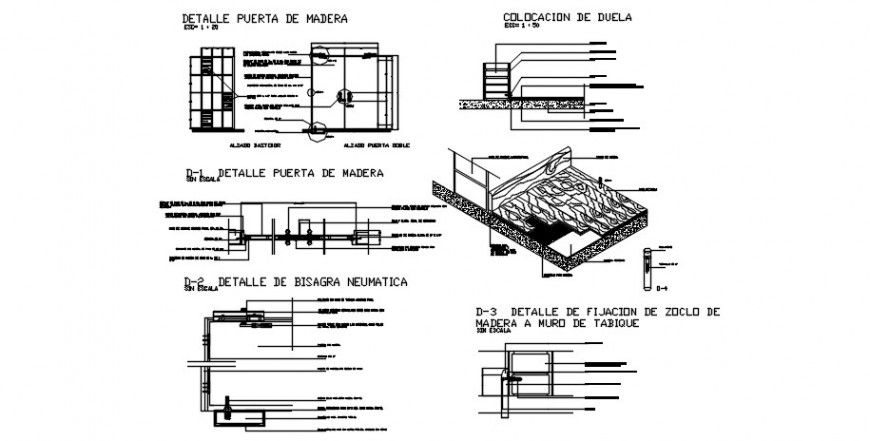 Wood single door elevation, installation and carpentry details dwg file