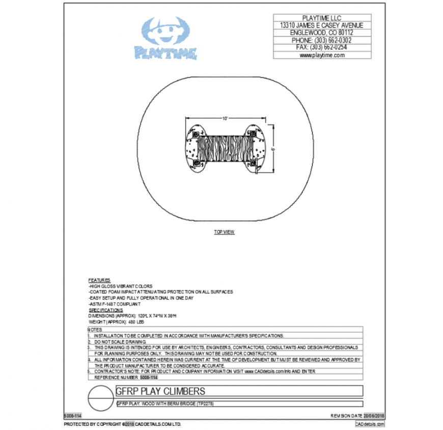 Wood with berm bridge of kinder garden cad drawing dwg file