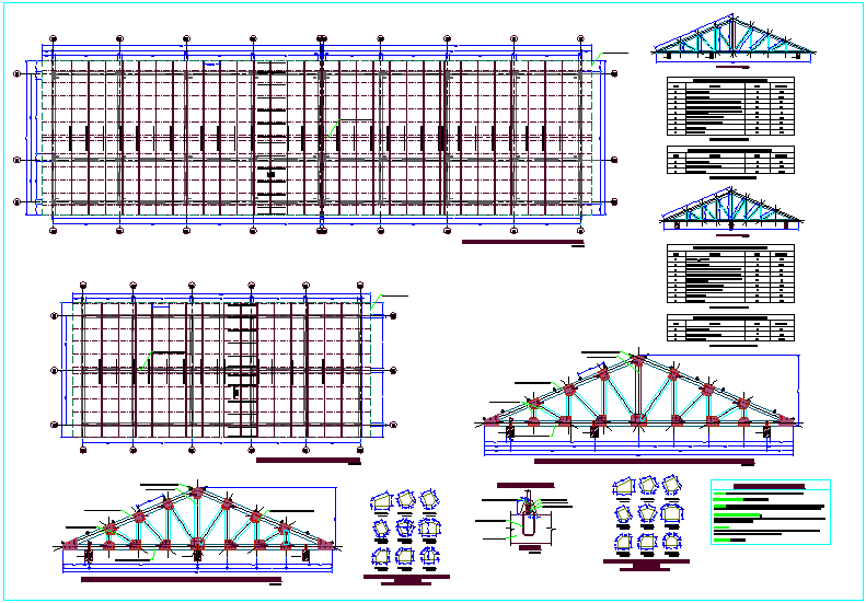wooden trusses structure view with detail and part list dwg file