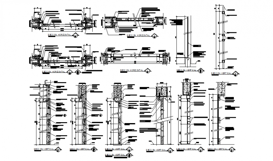 Wooden and aluminum door and window section in dwg file.