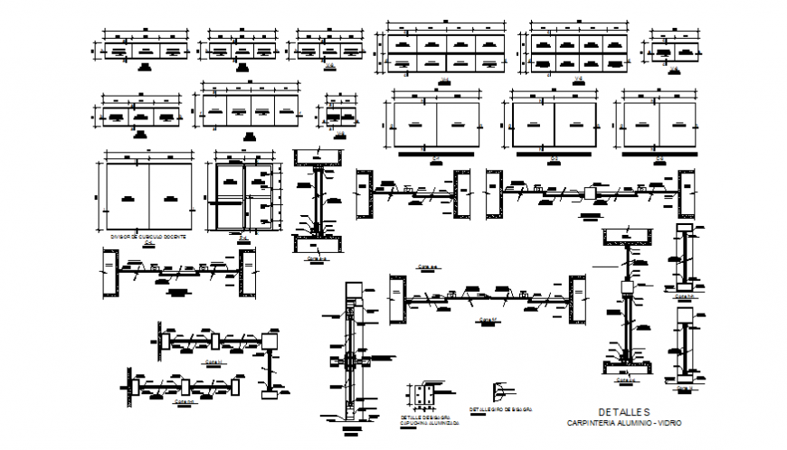 Wooden and aluminum doors and windows installation cad drawing details dwg file