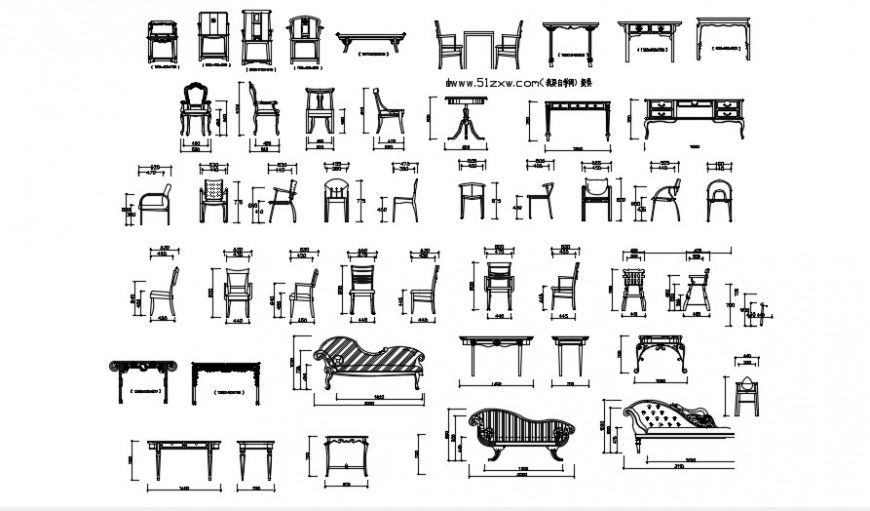 Wooden and common chair elevation blocks drawing details dwg file