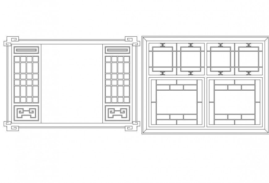Wooden architect design of window detail dwg file