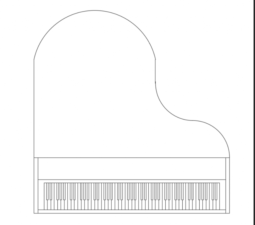 Wooden baby grand piano top view cad block design dwg file