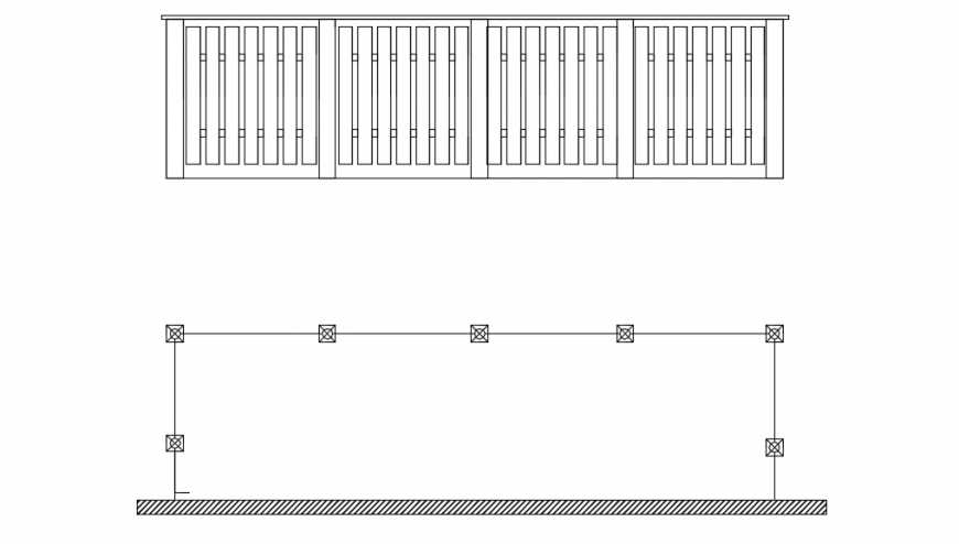 Wooden balcony railing design auto cad file