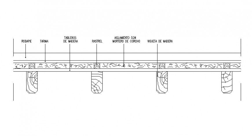 Wooden beam construction 2d view elevation autocad file