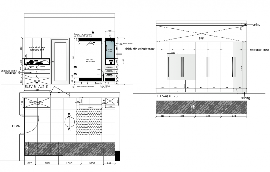 Wooden Bedroom Wardrobe CAD Drawing DWG Elevation Section Plan