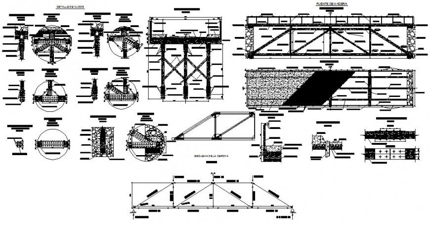 Wooden bridge and details drawing in dwg file.