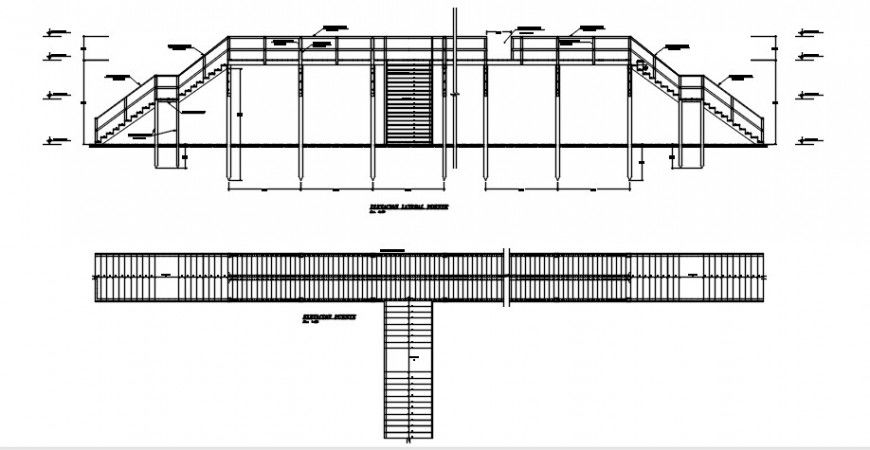 Wooden bridge section and structure drawing details dwg file