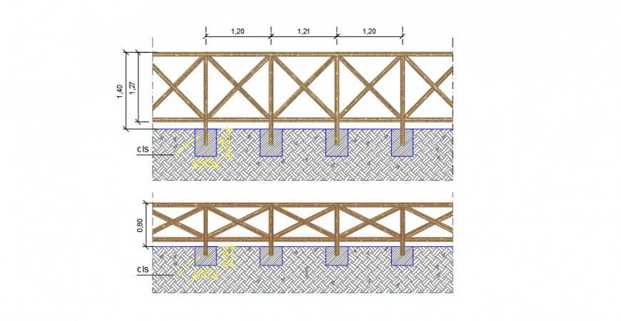 Wooden bridge sectional detail dwg file