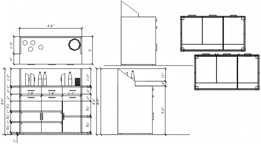 Wooden cabinet for shop cad drawing details dwg file