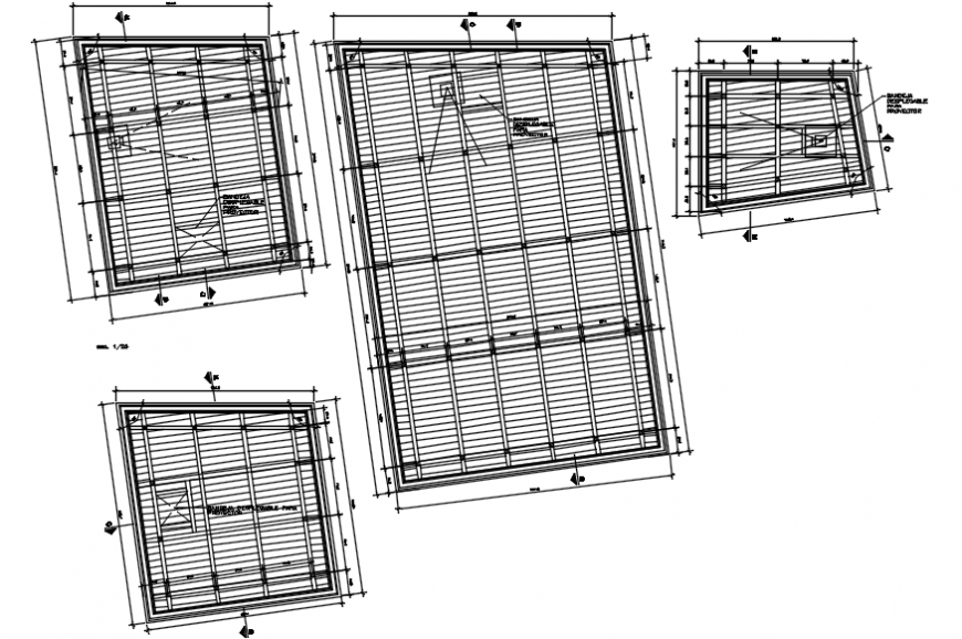 Wooden ceiling structure drawing details for office building dwg file