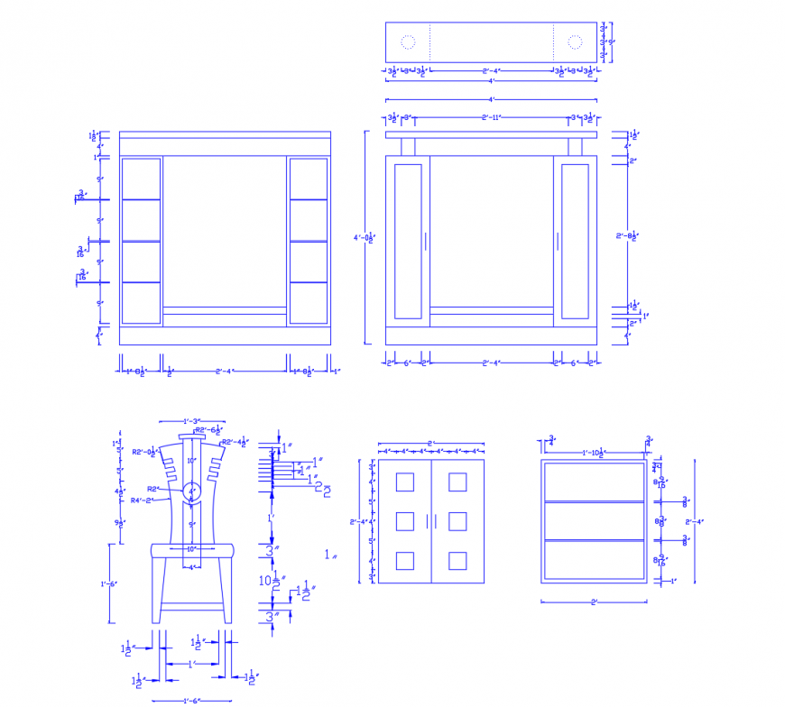 Wooden chair and table with drawers cad drawing details dwg file