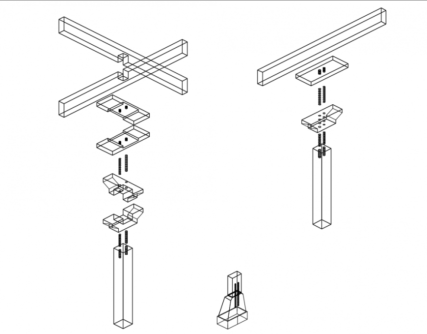 Wooden columns detail of building dwg file