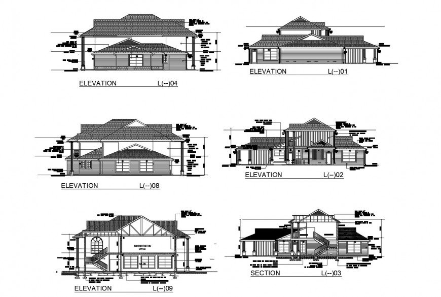 Wooden cottage type house all sided elevation and section cad drawing ...