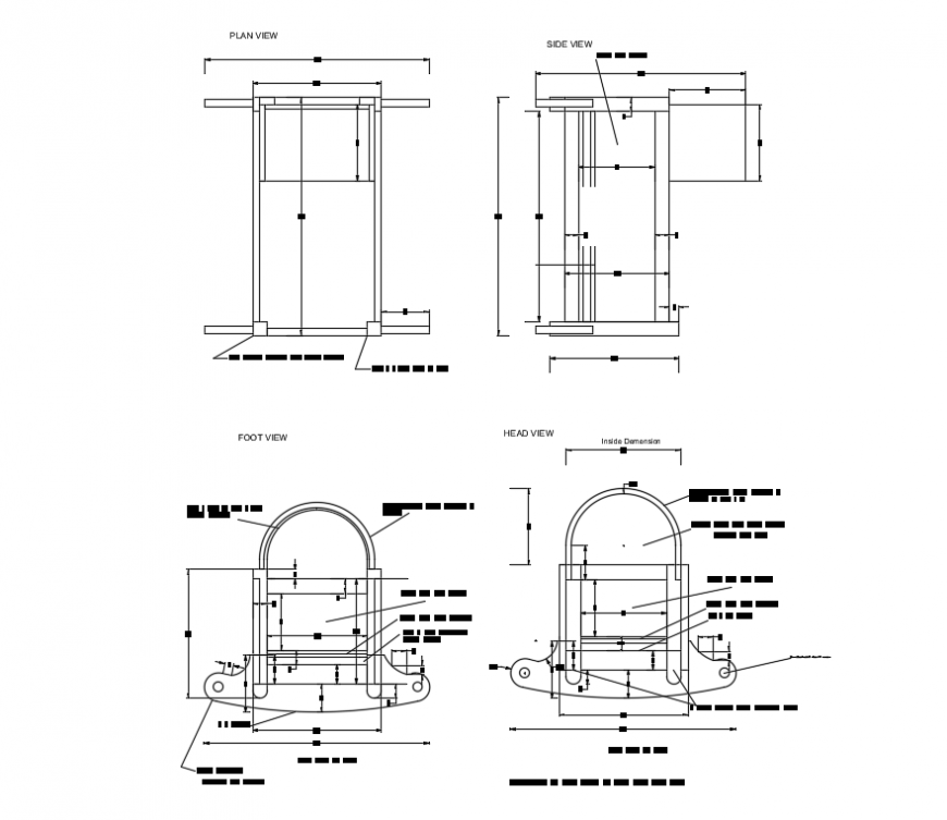 Wooden cradle for baby cad drawing details dwg file
