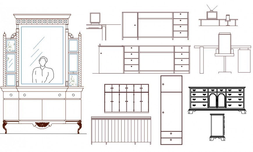 Wooden cupboard and dressing autocad file