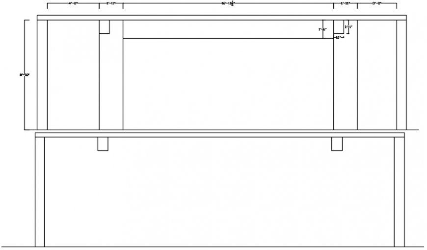 Wooden desk table for jeweler shop elevation cad drawing details dwg file
