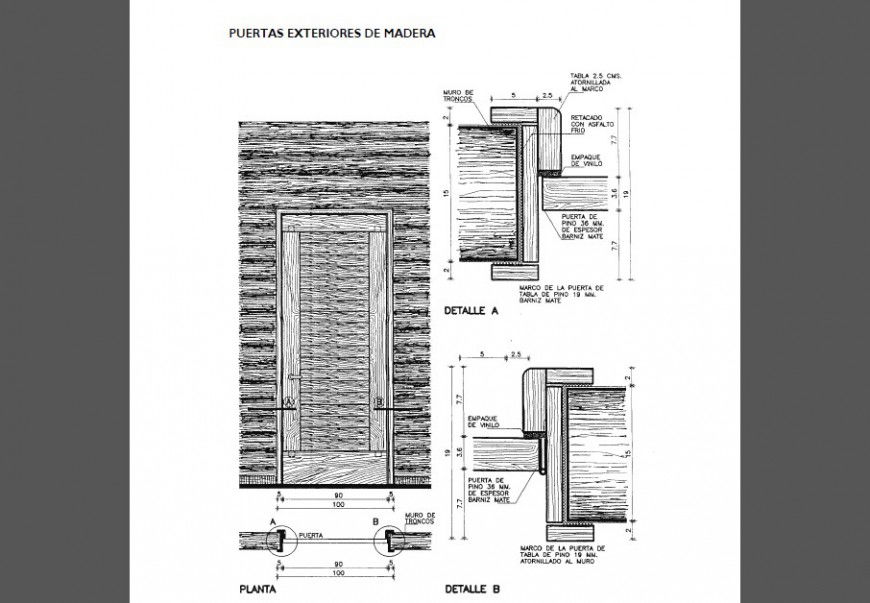 Wooden door and door frame detail drawing in AutoCAD file.