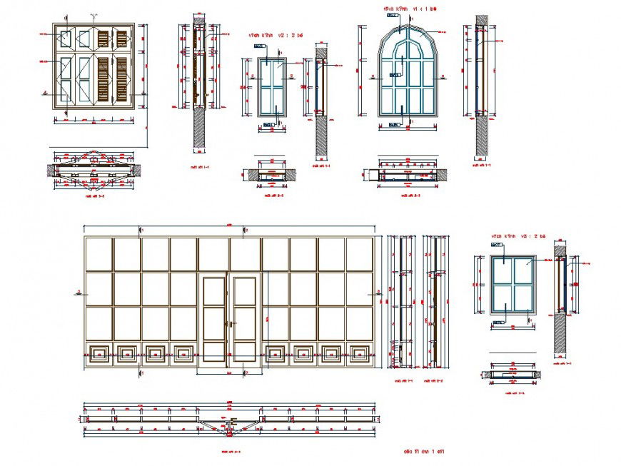 Wooden door detail plan and elevation autocad file
