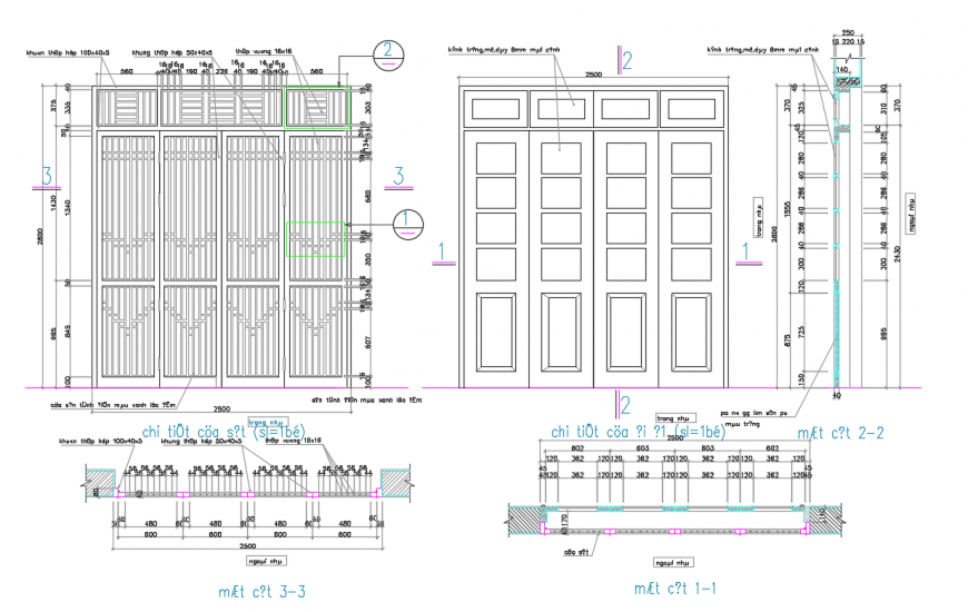 Wooden Door Elevation & cutting section design in DWG File