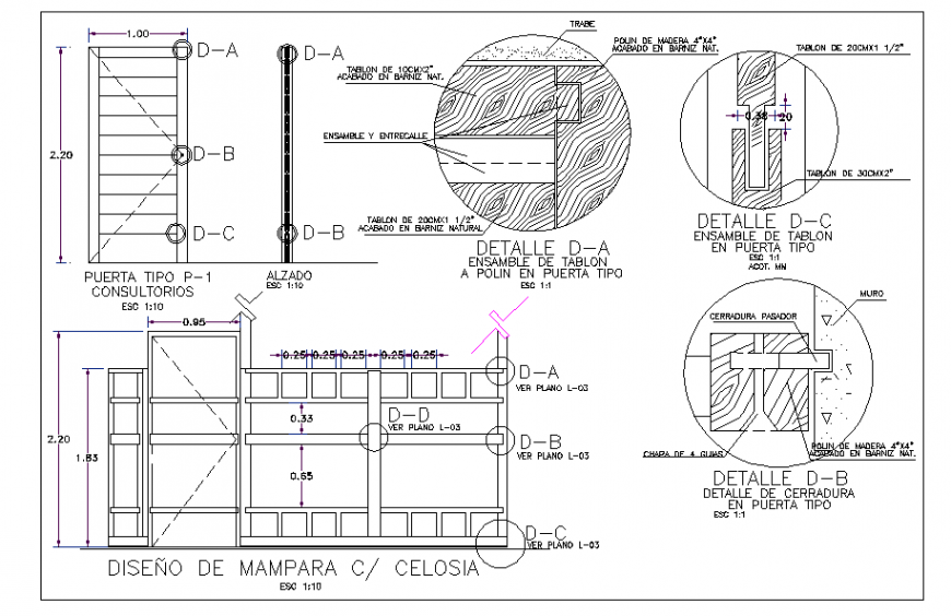 Wooden Door Plan & Elevation & Section Cutting Detail