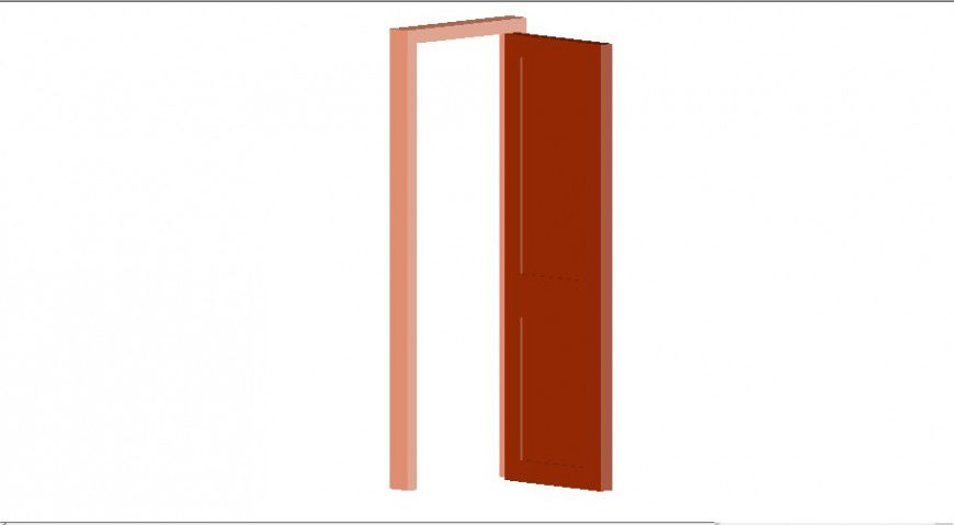 Wooden door with frame 3d elevation block cad drawing details dwg file