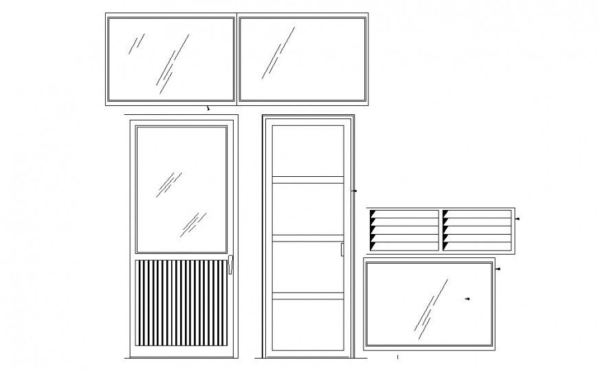 Wooden doors and aluminium windows elevation blocks cad drawing details dwg file