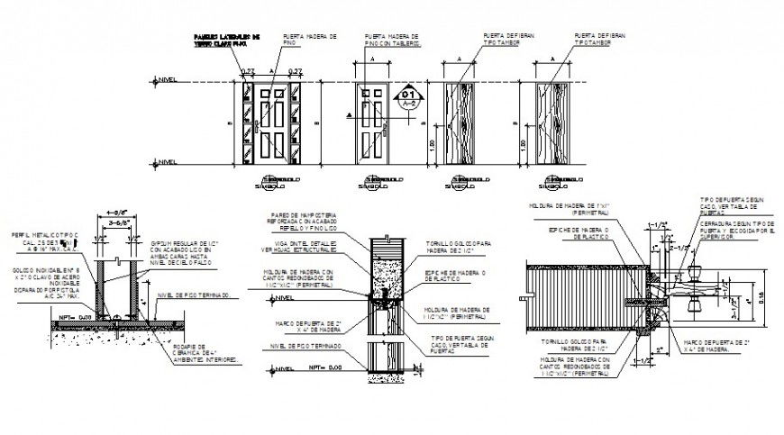 Wooden doors for house elevations and installation drawing details dwg file