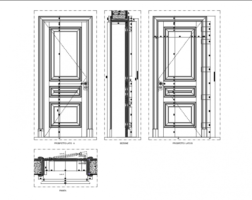 Wooden double door house installation details dwg file