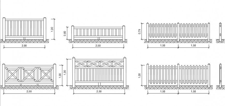 Wooden fencing elevation model dwg file