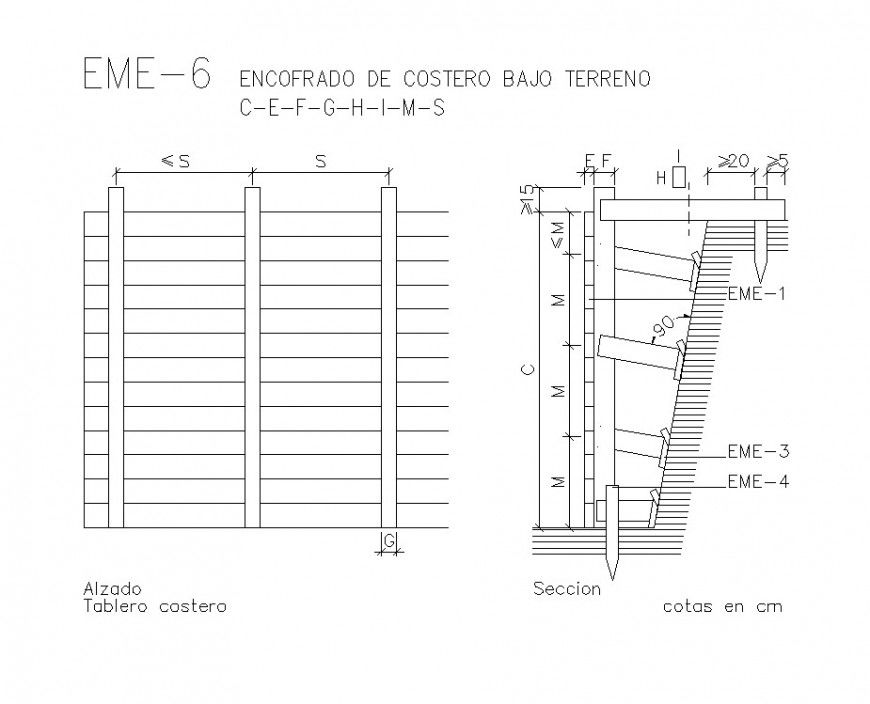 Wooden form-work structure detailing 2d view layout CAD blocks dwg file