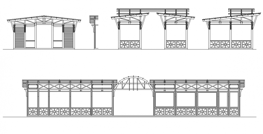 Wooden frame structure detail elevation 2d view layout autocad file