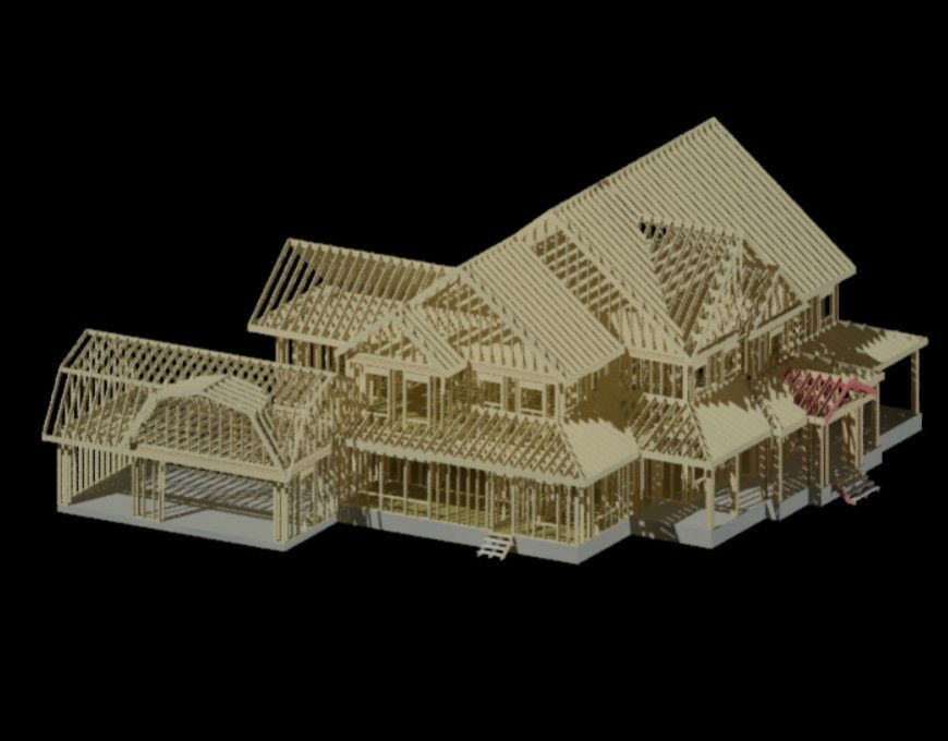Wooden frame work roof house 3d model cad drawing details dwg file