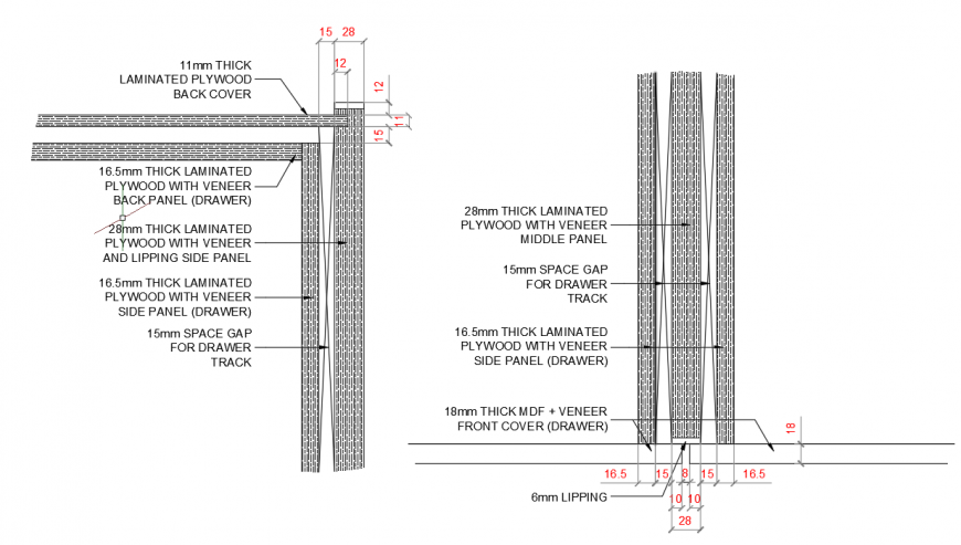 Wooden Furniture Cutting section detail