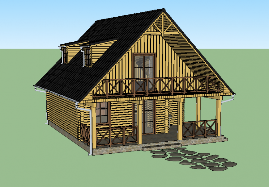 Wooden housing detail elevation 3d model sketch-up file