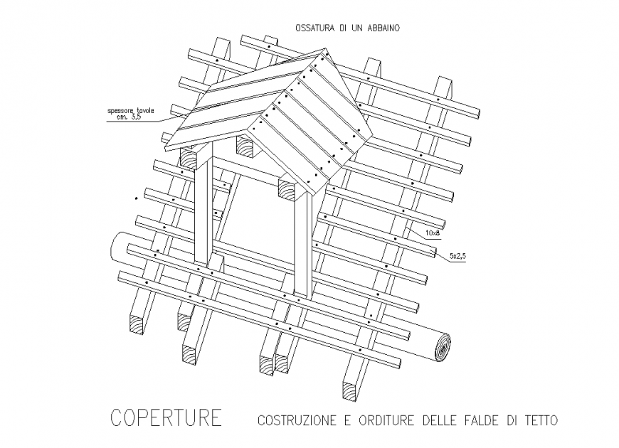 Wooden isometric view detail dwg file