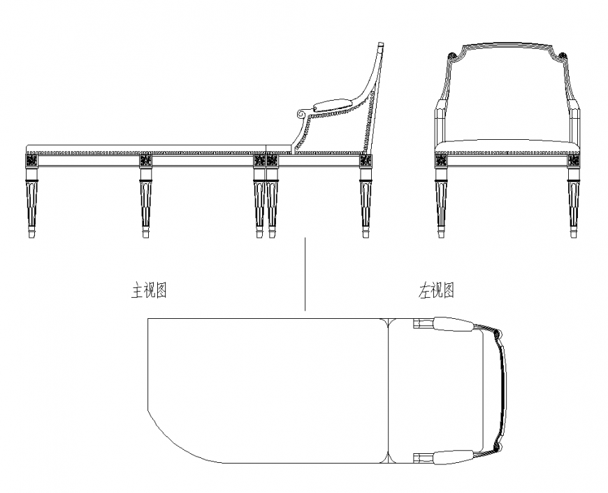 Wooden long lounge chair CAD blocks layout 2d view autocad file
