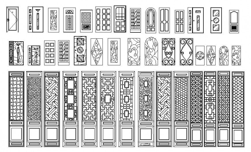 Wooden multiple classic door elevation blocks cad drawing details dwg file