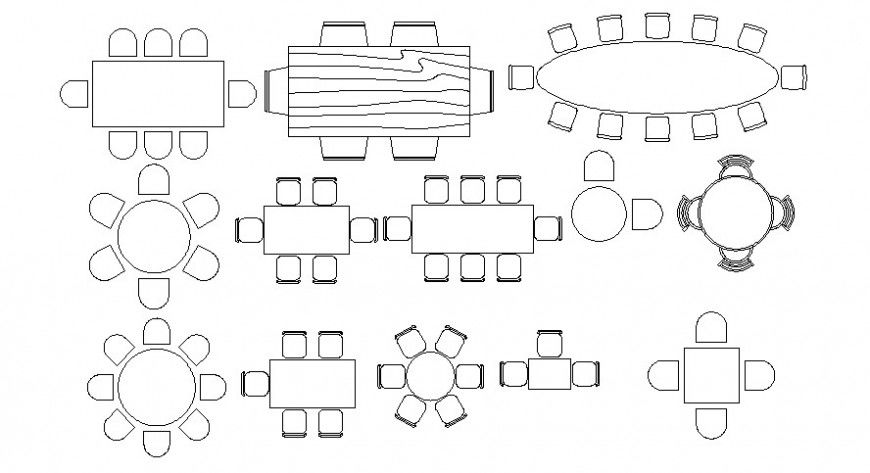 Wooden multiple dining table 2d elevation blocks drawing details dwg file