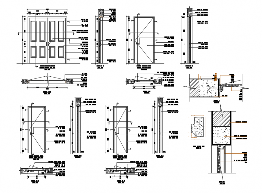 Wooden multiple door and windows installation structure cad drawing details dwg file