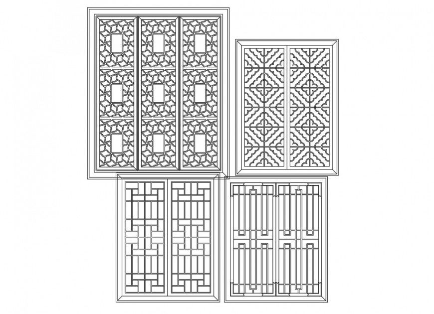 Wooden panel window elevation autocad file