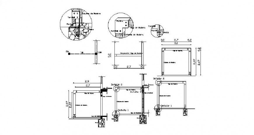 Wooden pergola section and structure cad drawing details dwg file