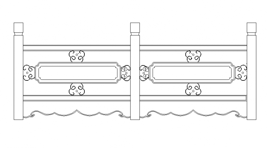 Wooden railing block cad drawing details dwg file