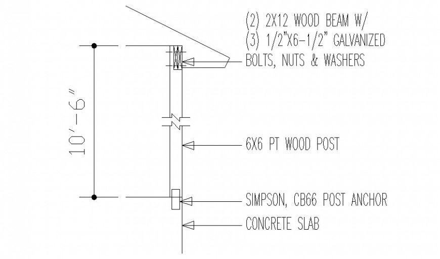 Wooden roof cut-out sectional details 2d view autocad file