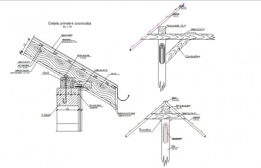 Wooden roof structure detail 2d view CAD block autocad file