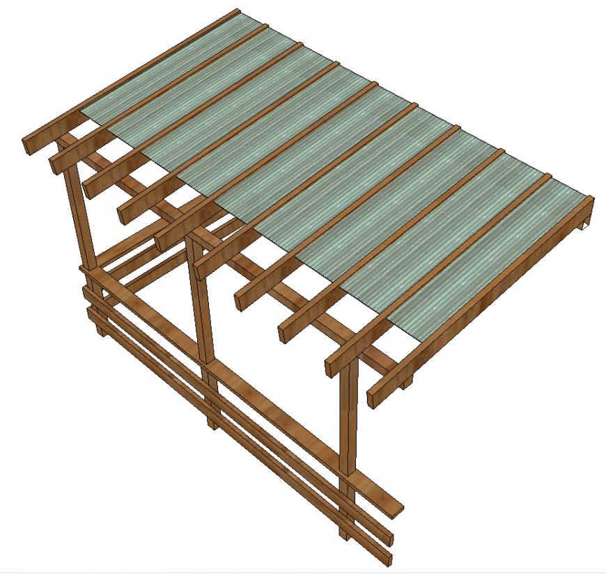 Wooden roofing structure detail 3d model layout sketch-up file