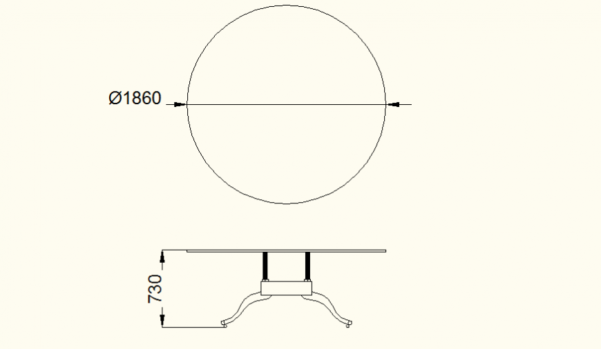 Wooden round dining table detail plan autocad file