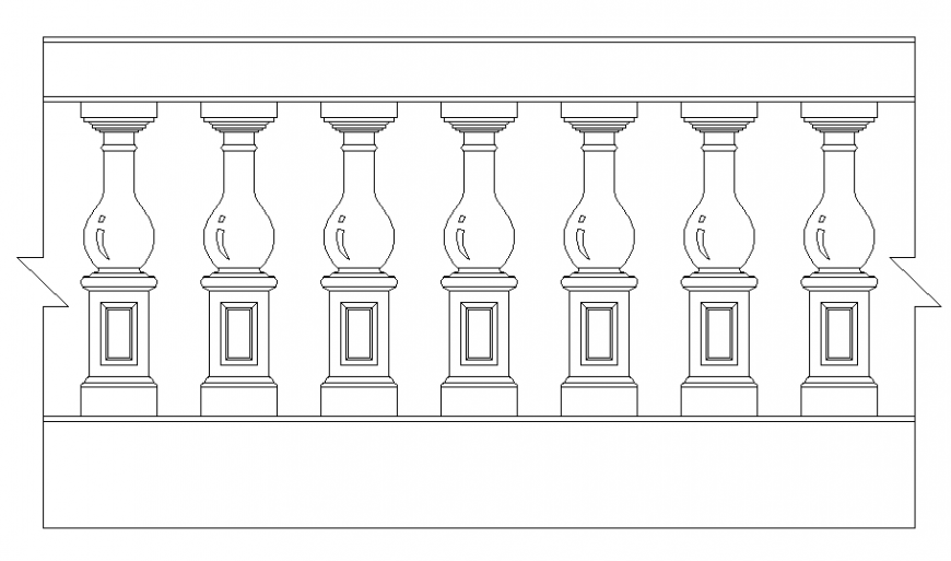 Wooden staircase railing front elevation cad block details dwg file