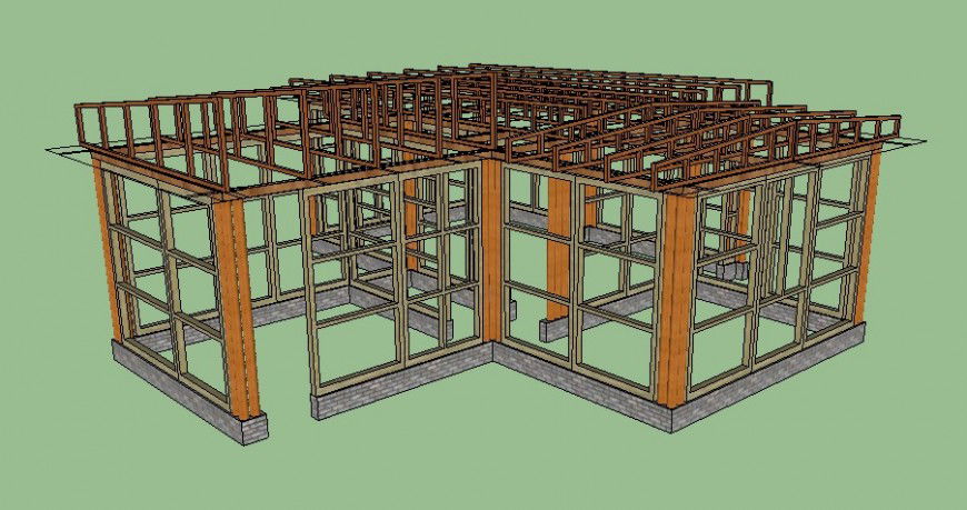 Wooden structure details of 3d model of house dwg file